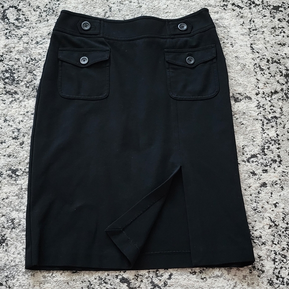ANN TAYLOR Button Pencil Skirt Womens Size 6 Black - Picture 1 of 6